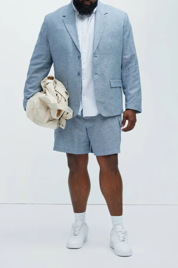 Linen Suit Jacket - Blue