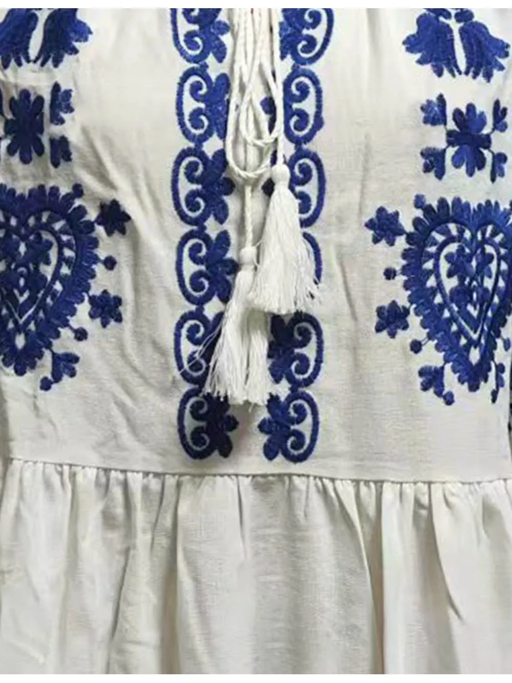 Boho Totem Embroidery Fringe Neck Mini Dress