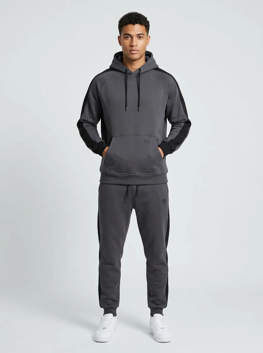 Men's Sportswear Casual Contrast Panel Printed Tracksuit