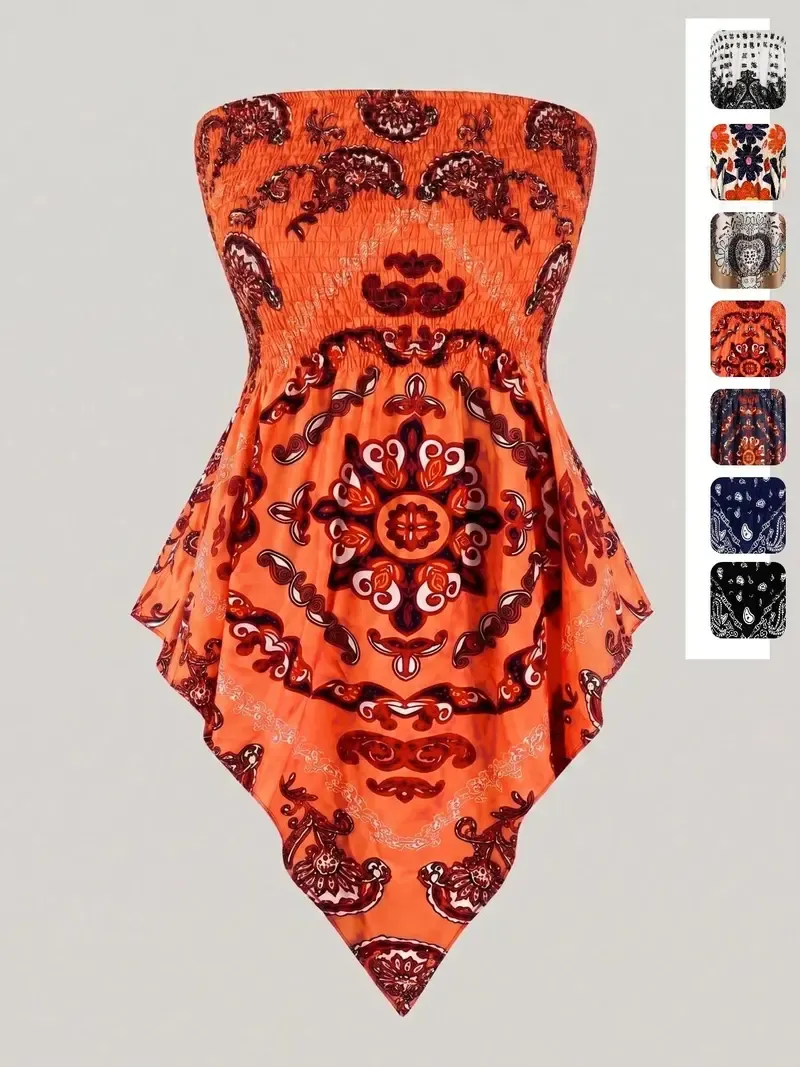 Plus-Size Women's Strapless Top with Ethnic Print