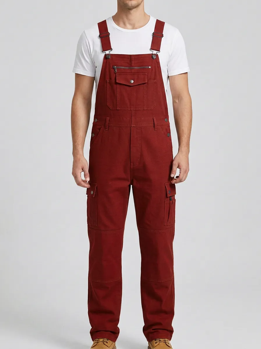 Men's Classic Multi-Pocket Cargo Bib Work Overalls