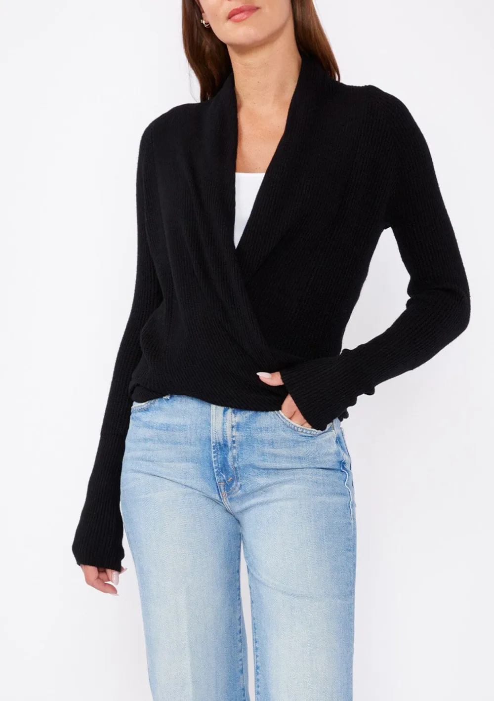 Ribbed Tie Front Long Sleeve Cardigan