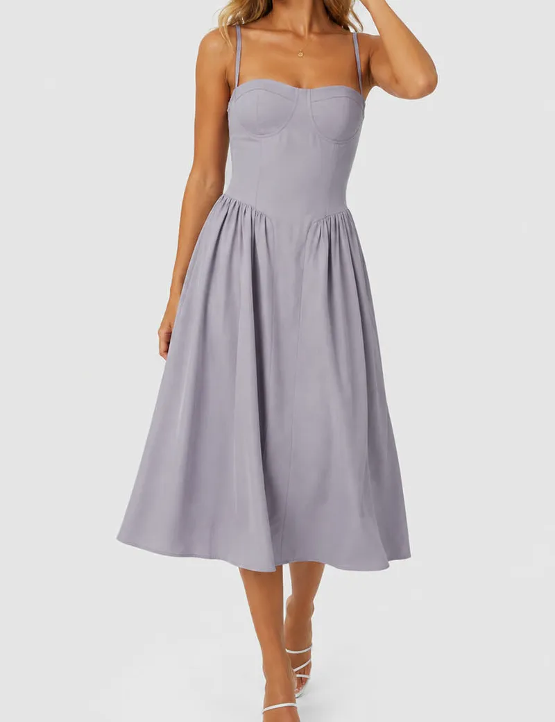 Chic Sweetheart Neck Corset Spaghetti Strap Midi Dress