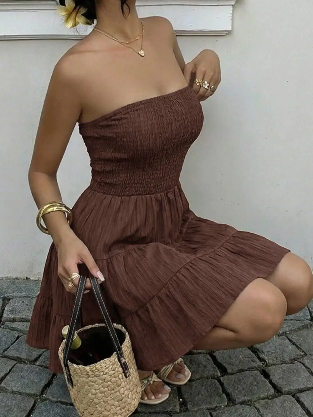 Tiered Strapless Mini Dress