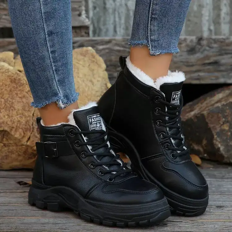 Warm Lined Ankle Boots with Buckle Detail