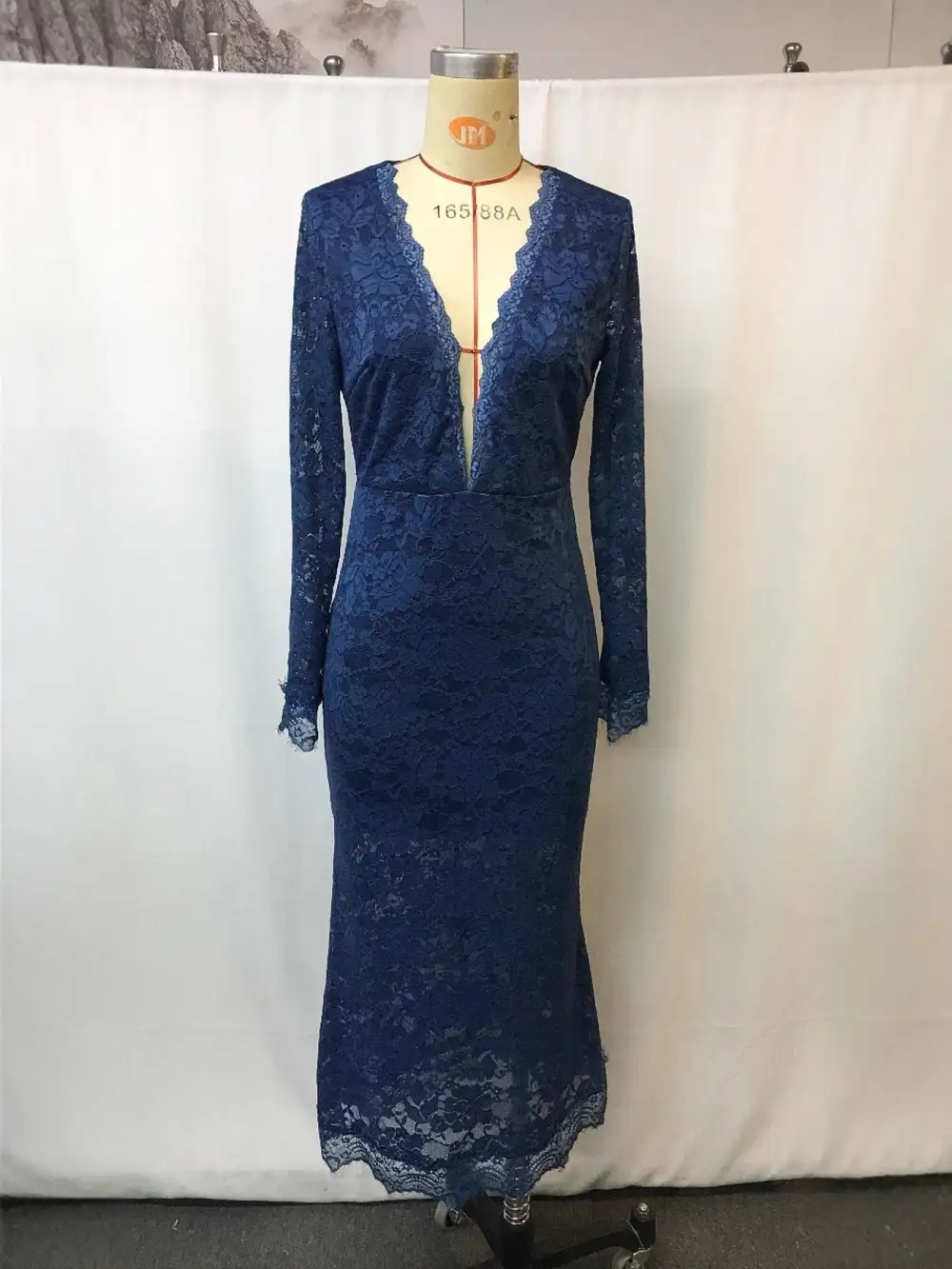 Drape Lace Long Sleeve Midi Dress