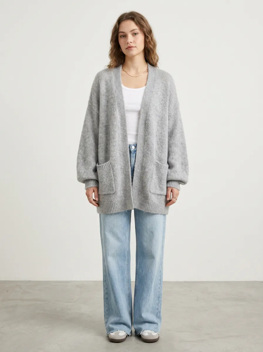 Women's Open-Front Knit Cardigan Open-Front Relaxed-Fit