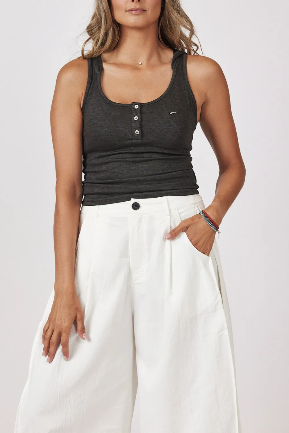 Hooded Button Detail Tank Top