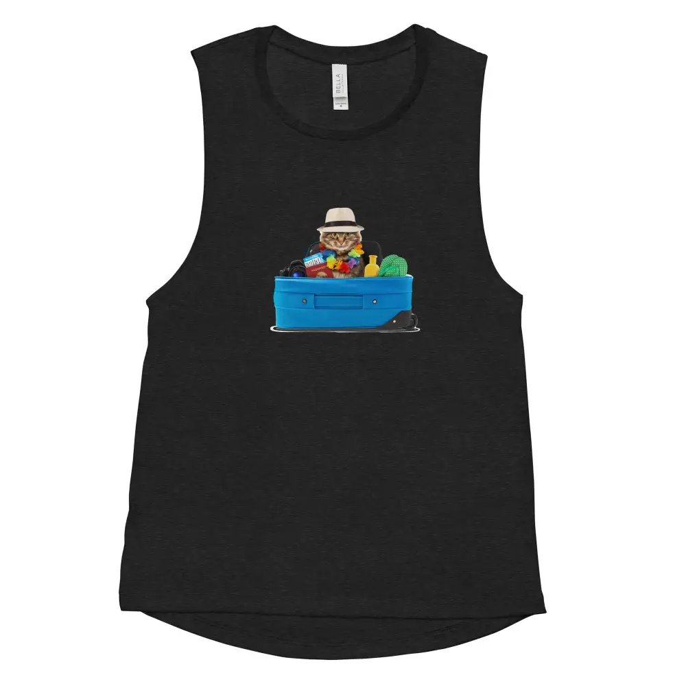 Graphic Ladies Muscle Tank Cat Tourist Tank Top