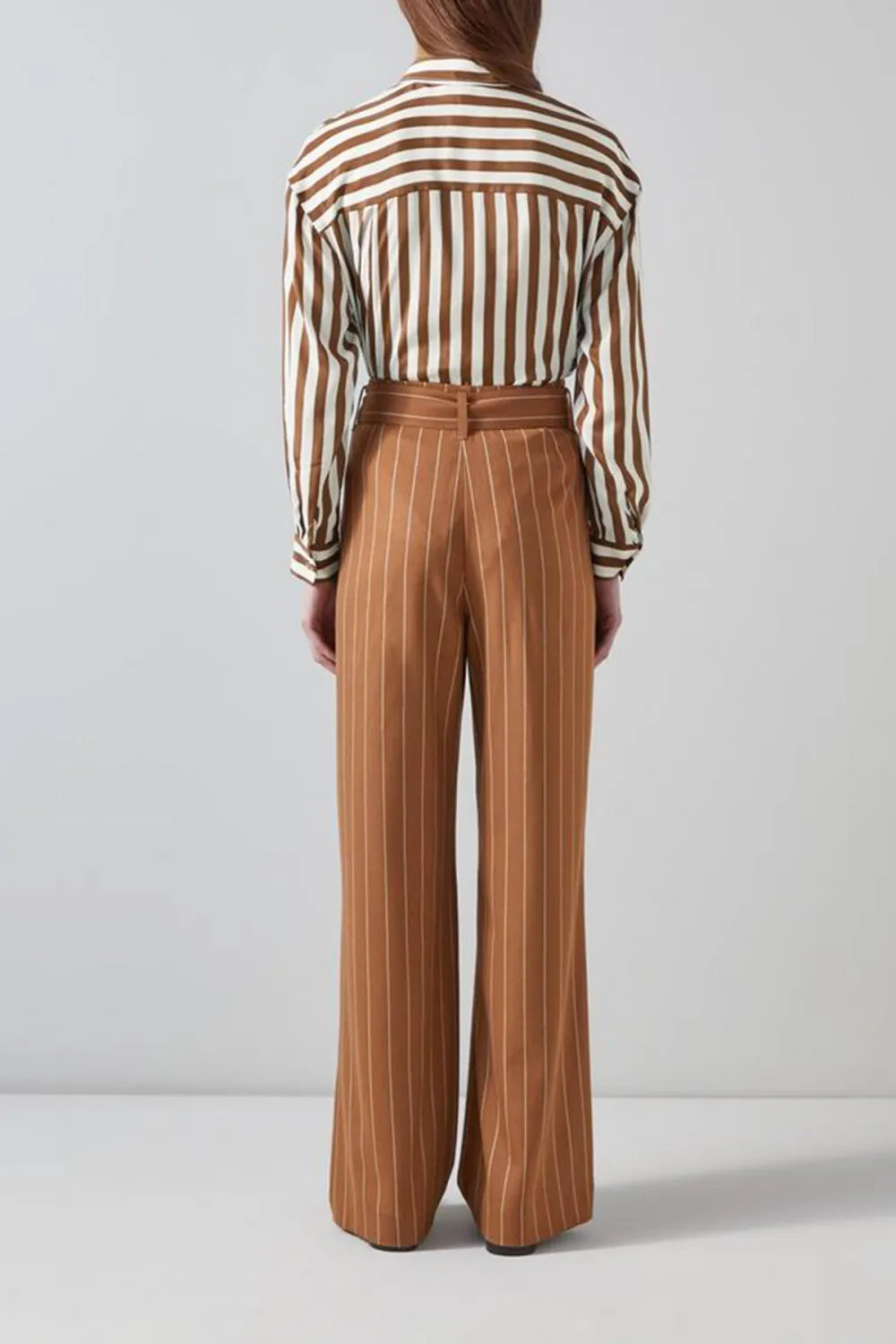 Brown Striped Long Sleeve Button Down Shirt