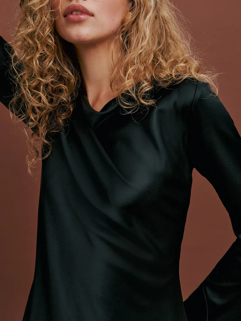 Asymmetric Sleeve Satin Mini Dress