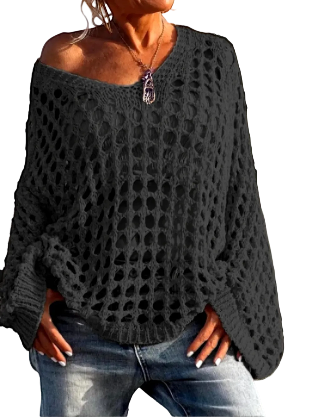 Women's loose-fitting hollow-out design top