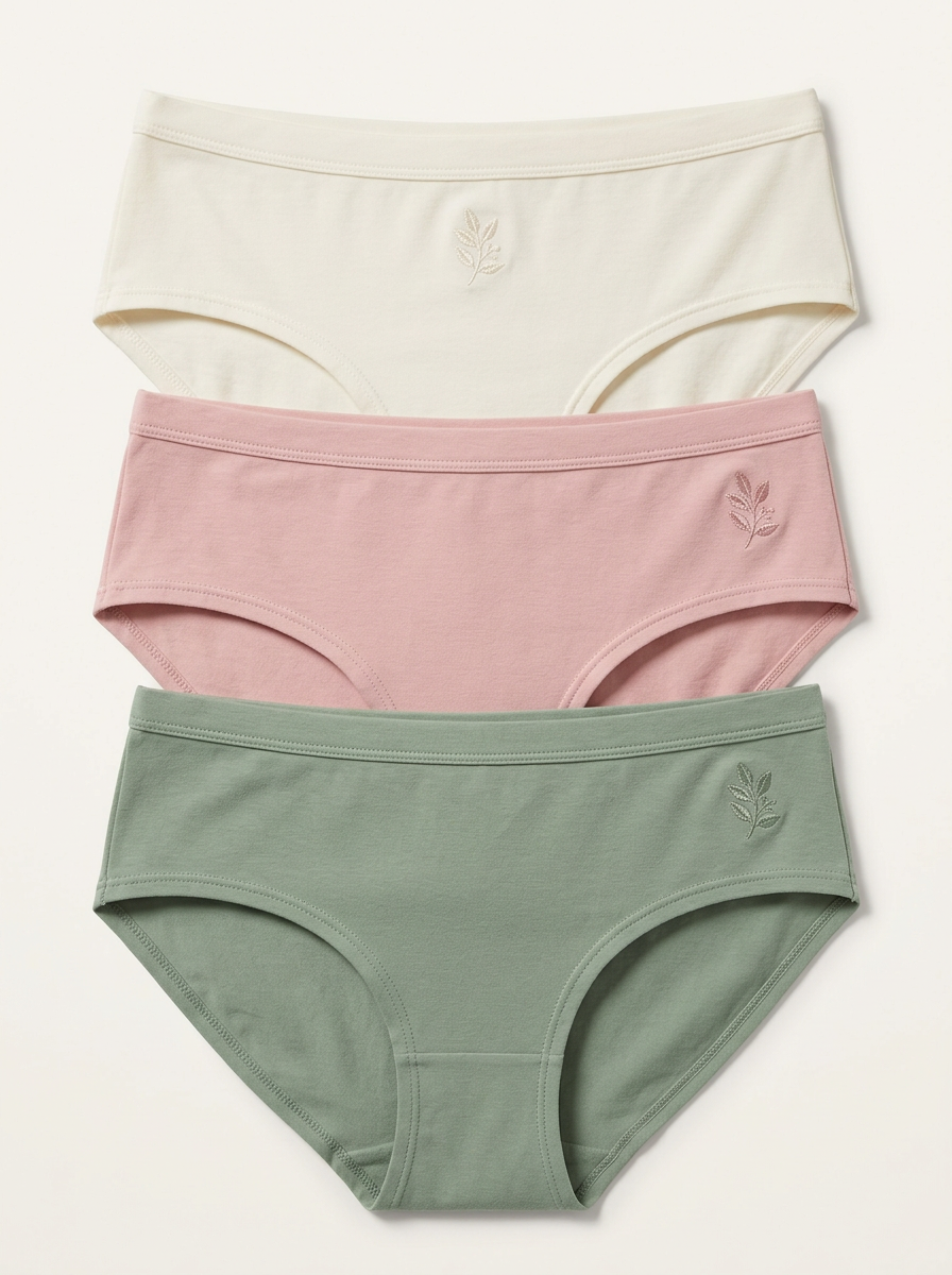 Women's Three-Pair Leaf Embroidered Mid-Rise Brief Set