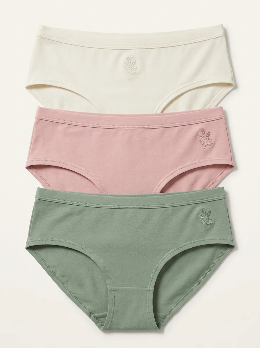 Women's Three-Pair Leaf Embroidered Mid-Rise Brief Set