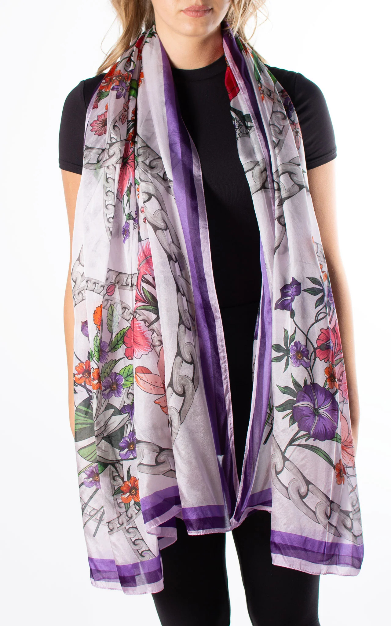 Elegant And High-Grade Purple Printed Women's Scarf
