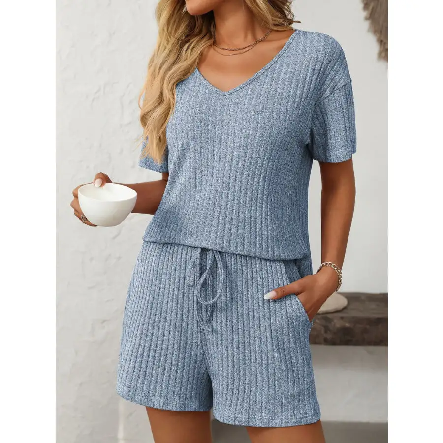 Mandy V Neck Short Sleeve Top and Shorts Set