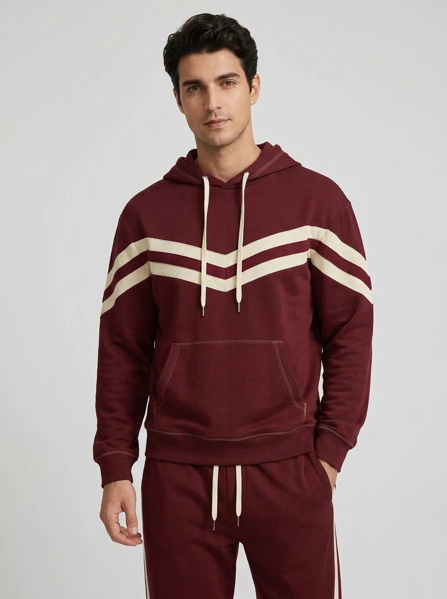 Men's Casual Sporty Chevron Striped Printed Hoodie Jogger Set