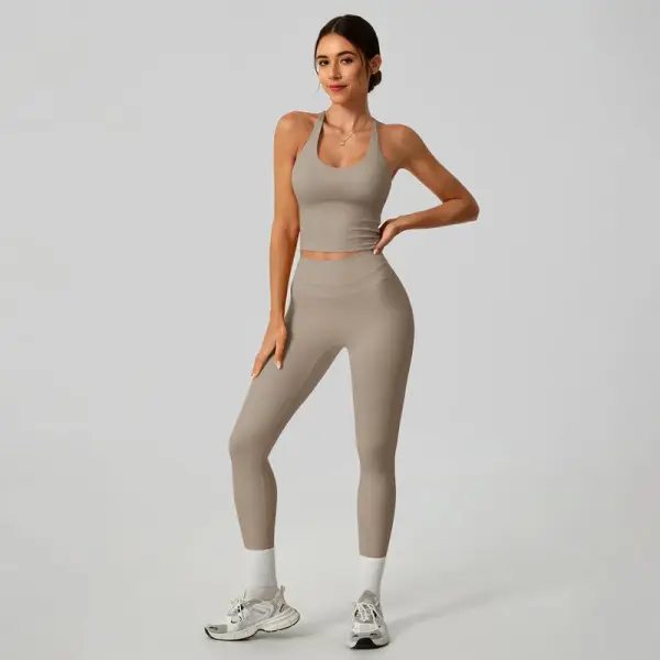 Women’s Crisscross Back Tank & High-Waist Butt-Lift Leggings Set Quick-Dry · Moisture-Wicking · Yoga & Fitness Activewear · Stylish Comfort Fit
