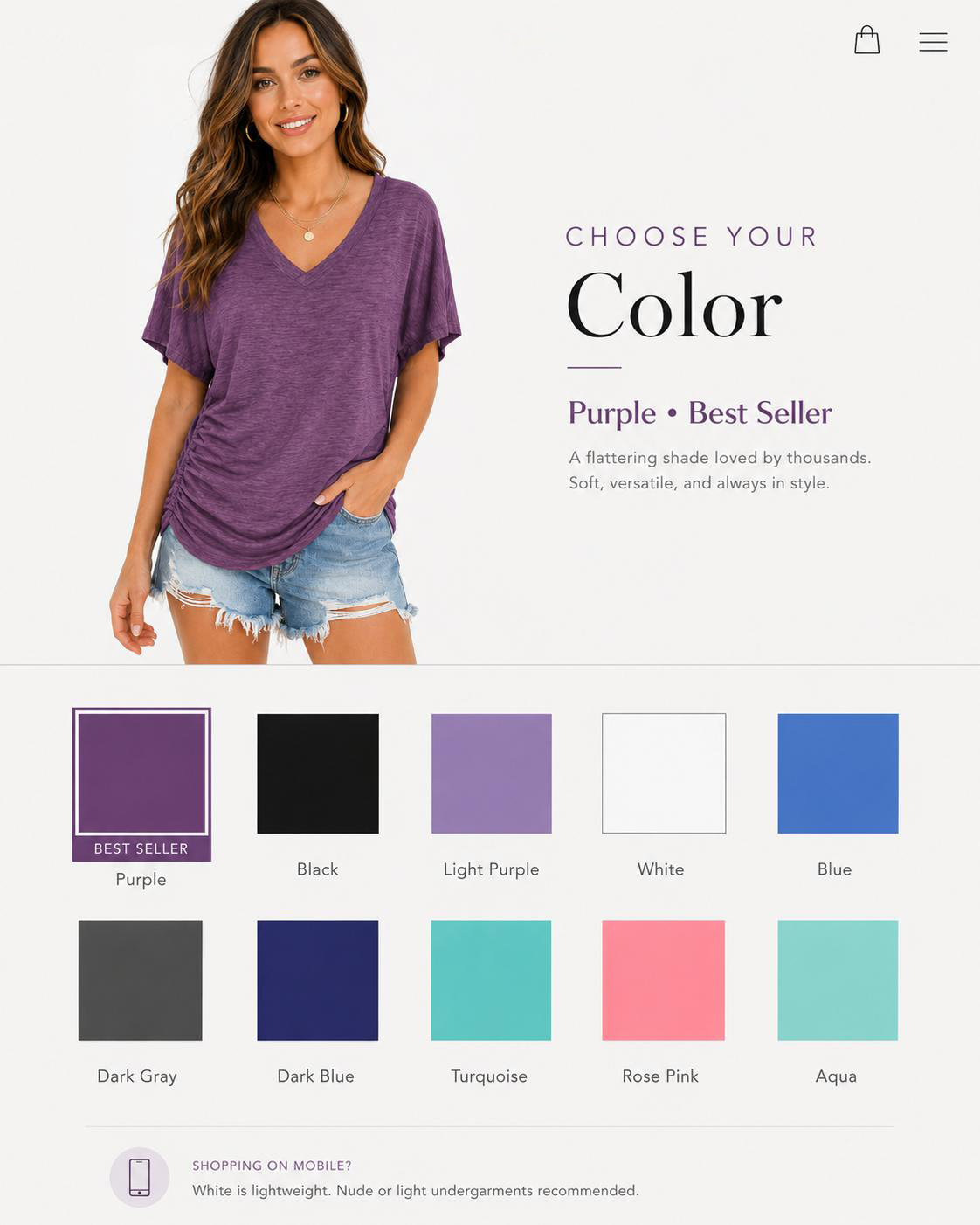 WIHOLL SwimWeek Womens Short Sleeve V Neck Dolman Tops with Side Shirring Loose Fit Shirts