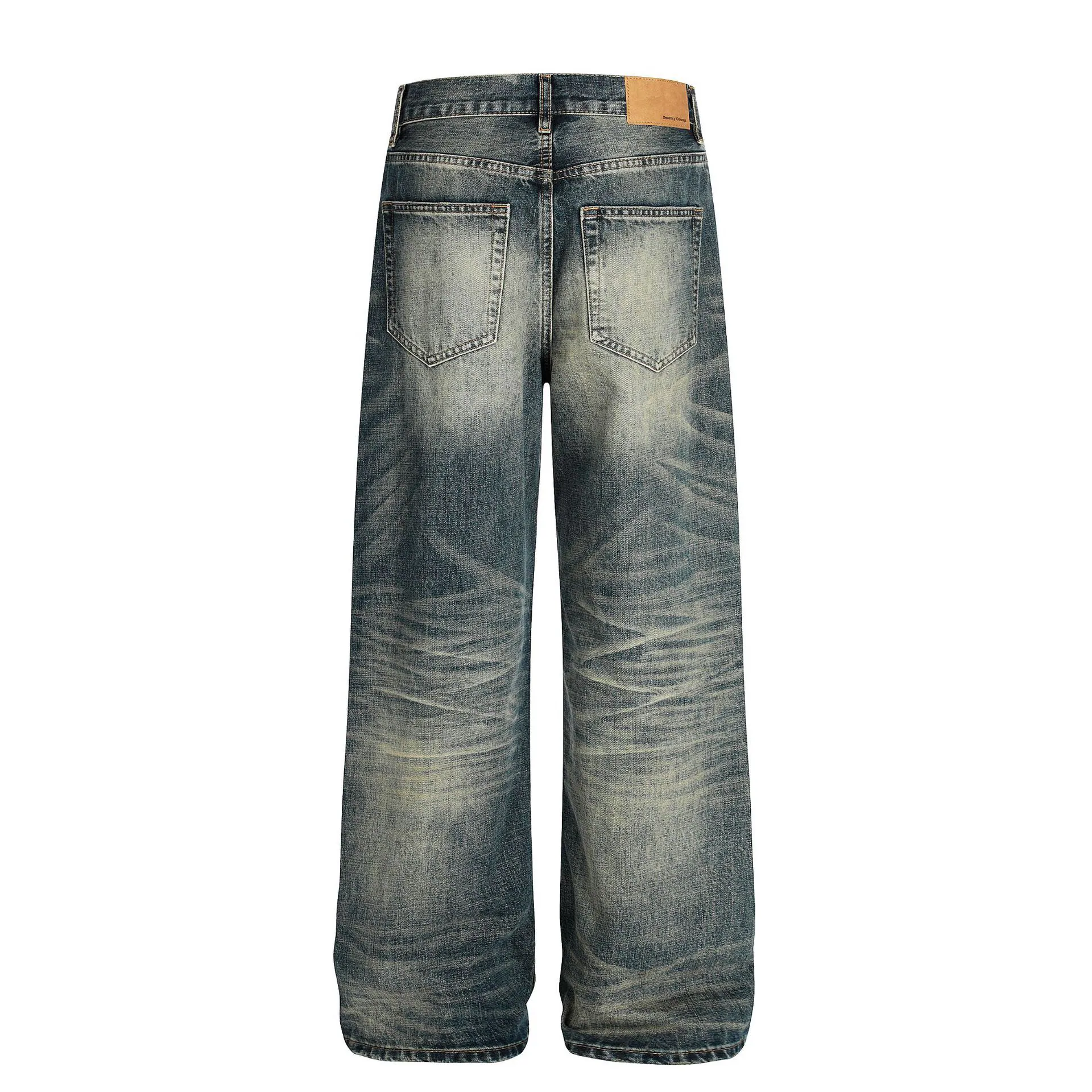 Distressed Washed Blue Whisker Denim Jeans