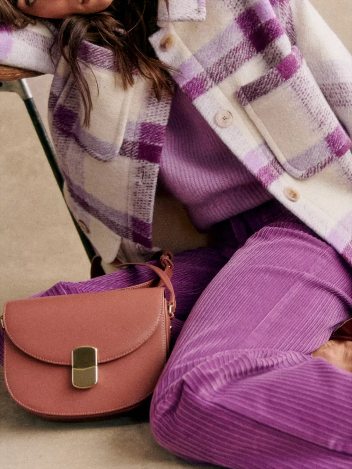 Plaid Patterned Purple Oversized Jacket