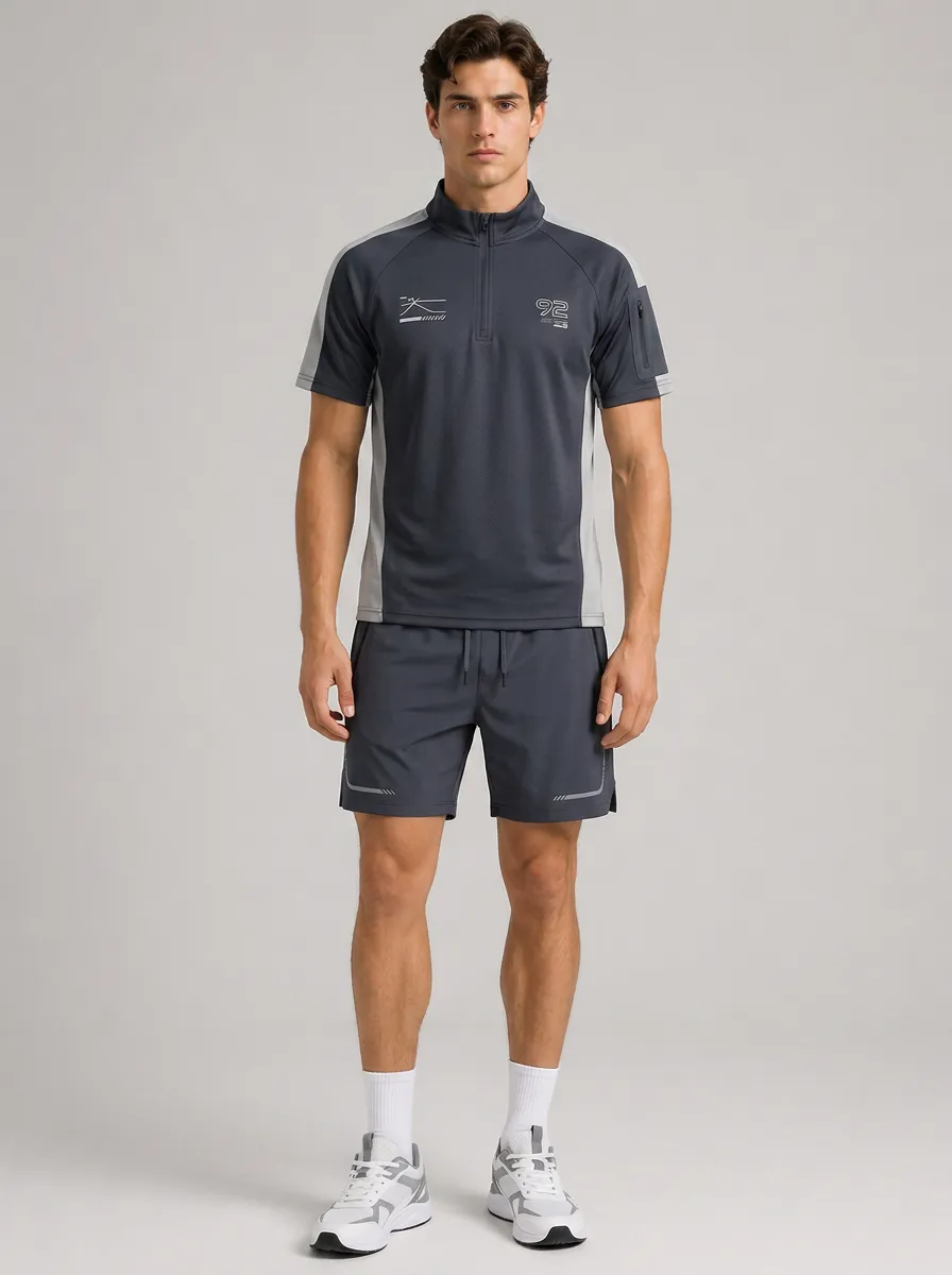 Men's Sporty 92 Graphic Printed Quarter-Zip Shorts Set