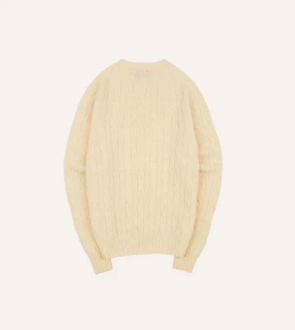 Ecru Brushed Shetland Cable Knit Crew Neck Jumper Elegant