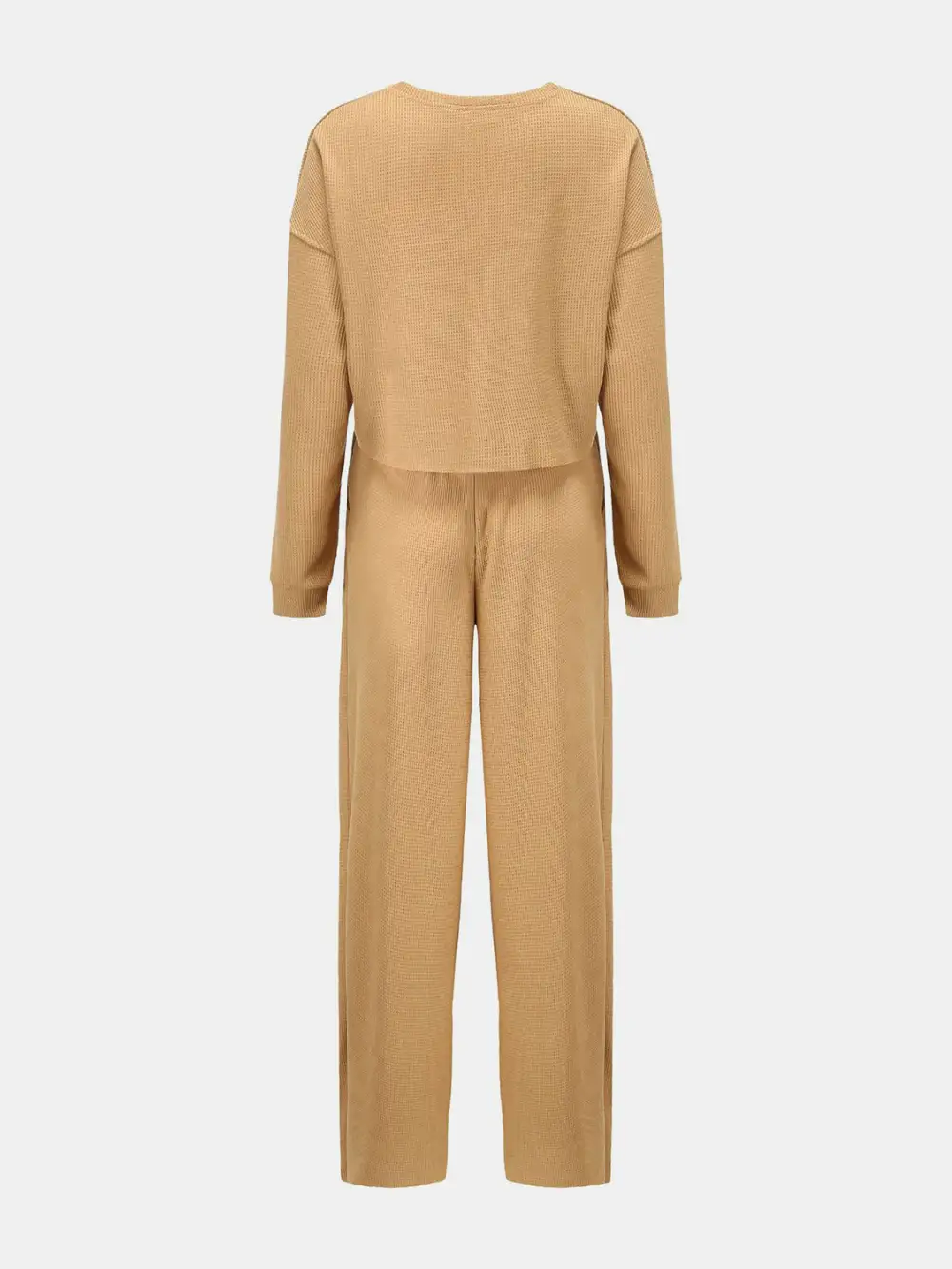 Waffle Knit Round Neck Top And Pants Set
