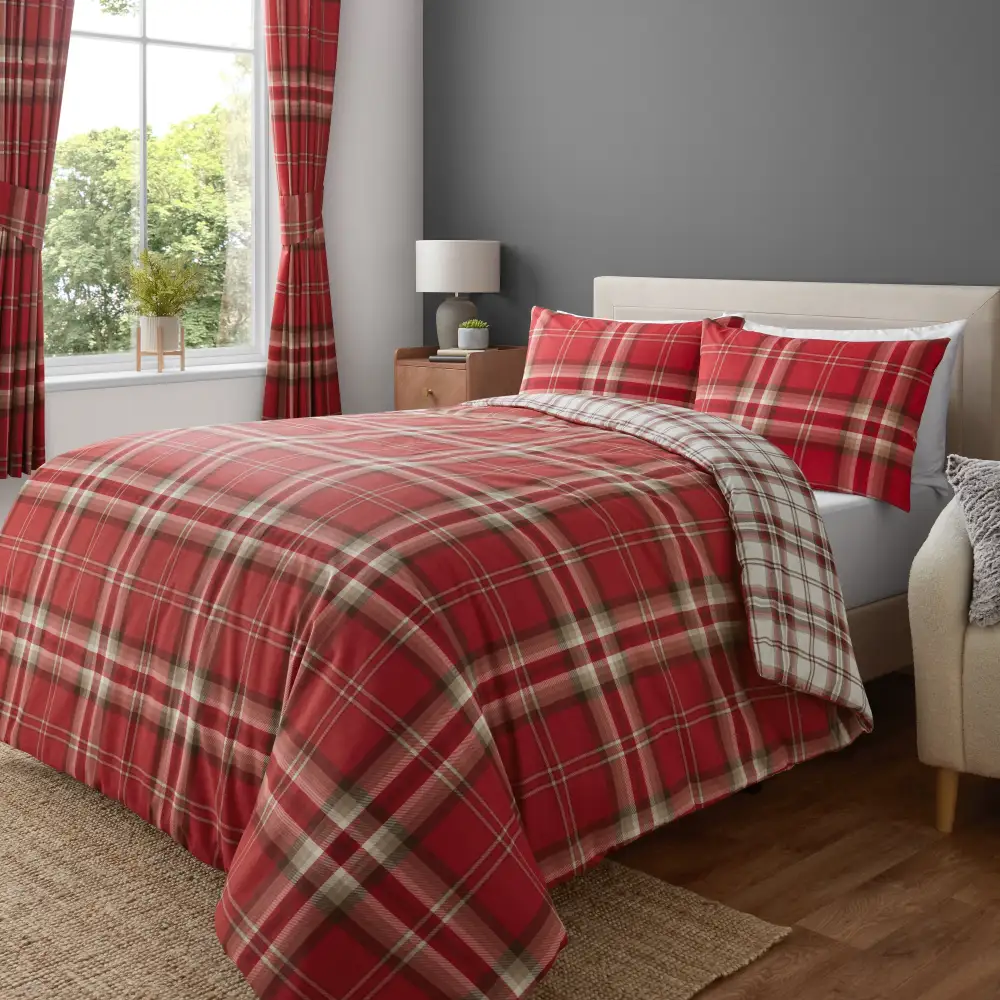 Graceful Bedroom Reversible Check Cotton Duvet Cover Set