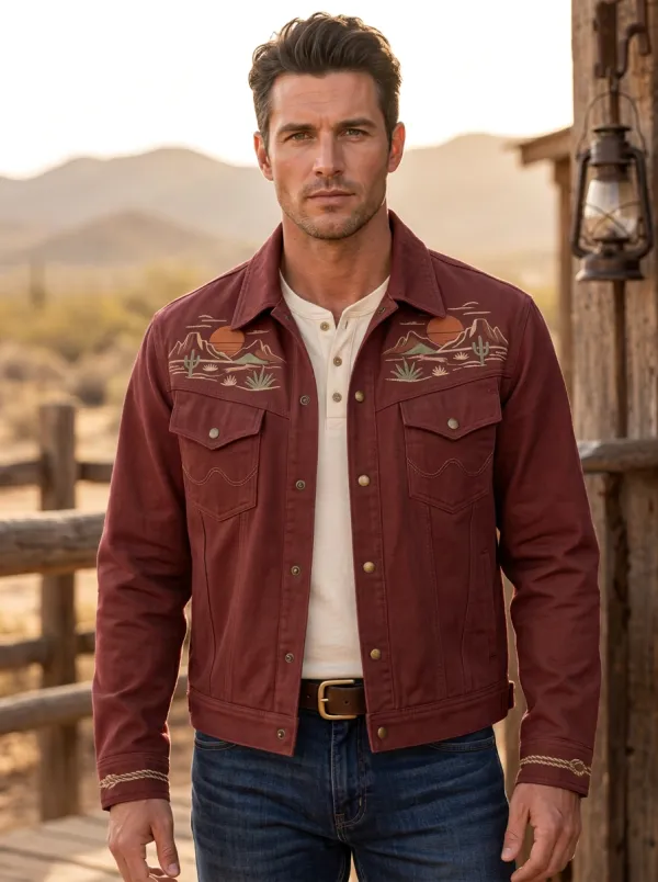 Men's Western Cactus Desert Sunset Sun Jacket