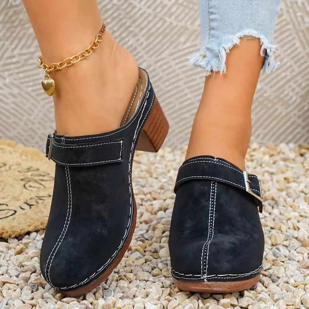 Textured Round Toe Block Heel Sandals