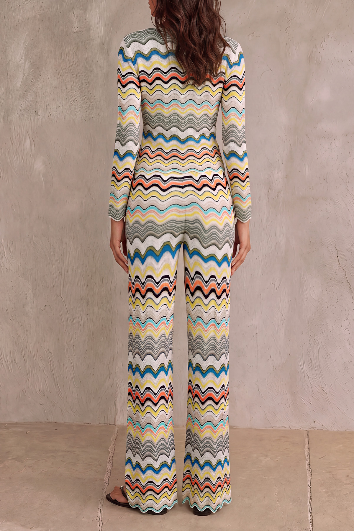 Classic Knit Striped Wavy Stripe Matching Pants Set