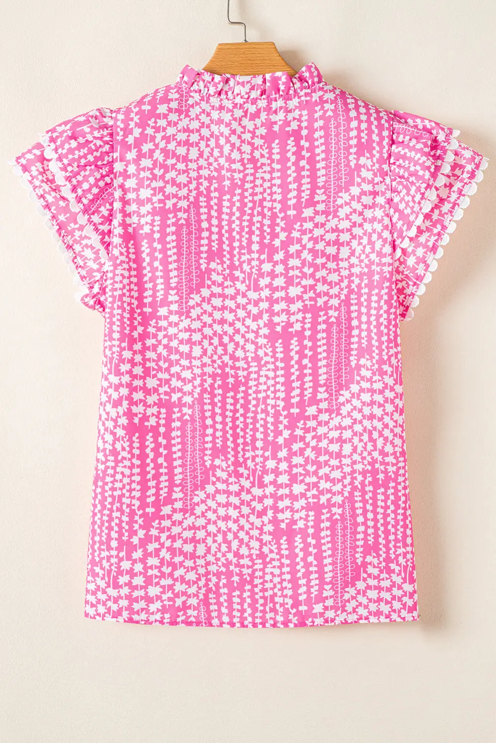 Abstract Print Ruffled V-Neck Blouse