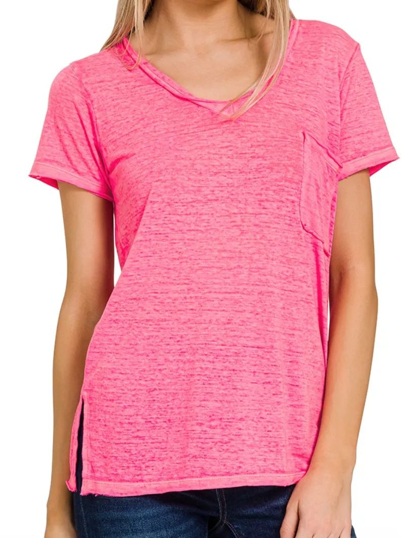 Draped Scoop V Neck Tee