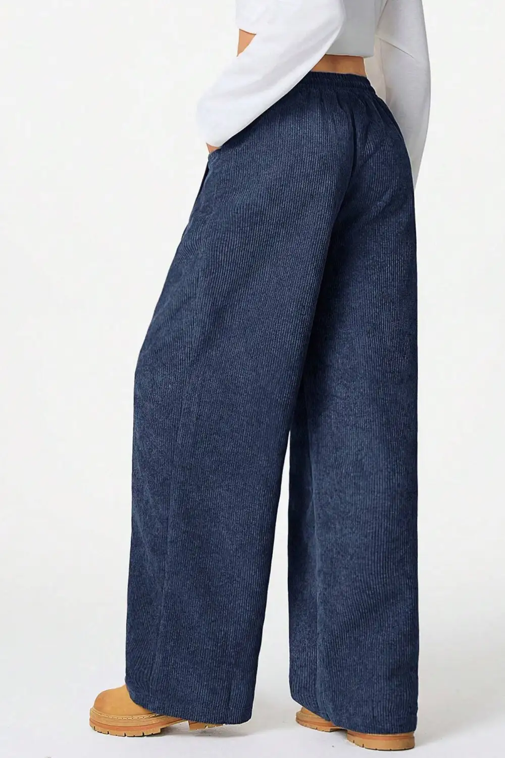 Relaxed Drawstring Wide Leg Flannel Pants
