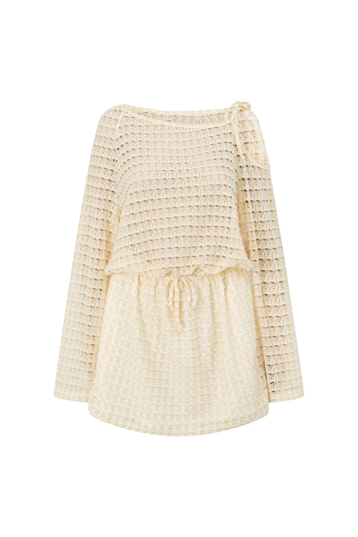 Off Shoulder Textured Long Sleeve Mini Dress