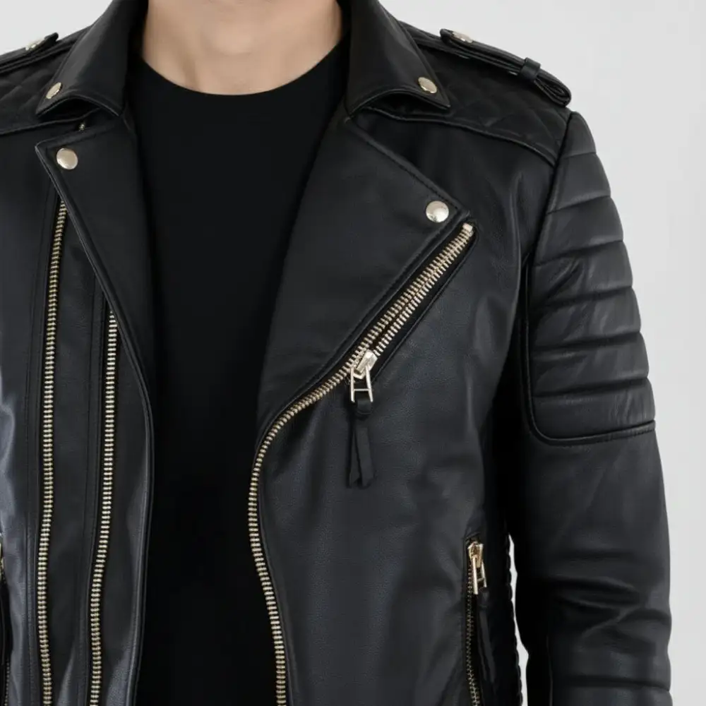 Minimal Leather Biker Motorcycle Jacket