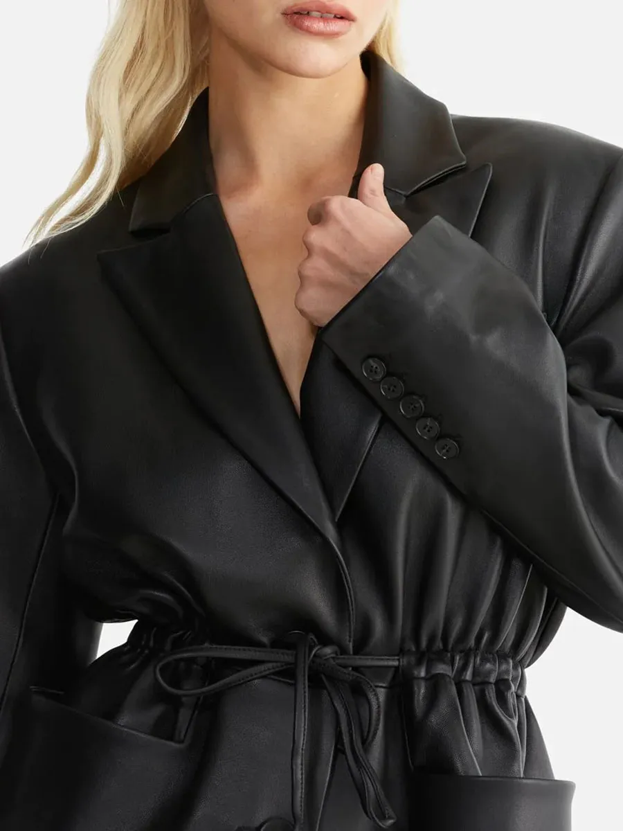 LEATHER LAPEL BLAZER