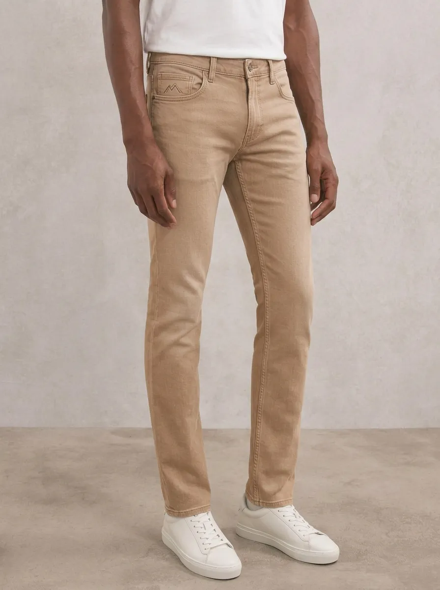 Men's Modern Everyday Mountain Logo Embroidered Stretch Denim Jeans