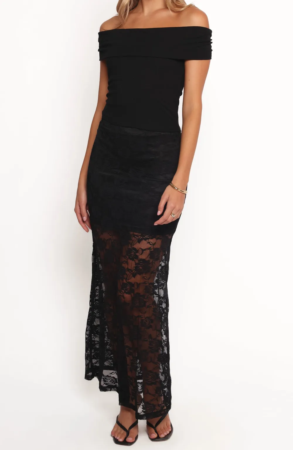Sheer Lace Floral Maxi Skirt