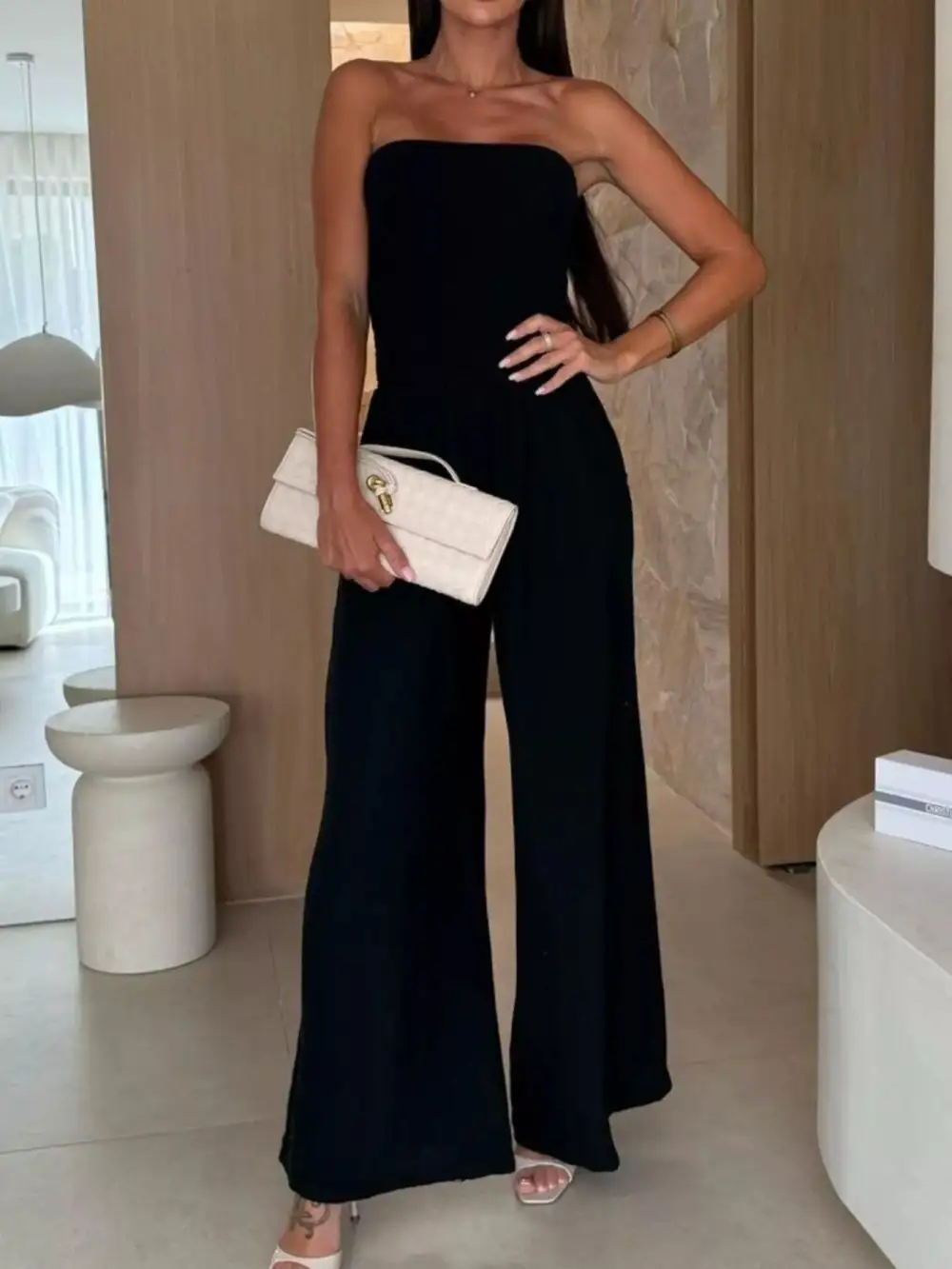 Smocked Tube Wide Leg Jumpsuit