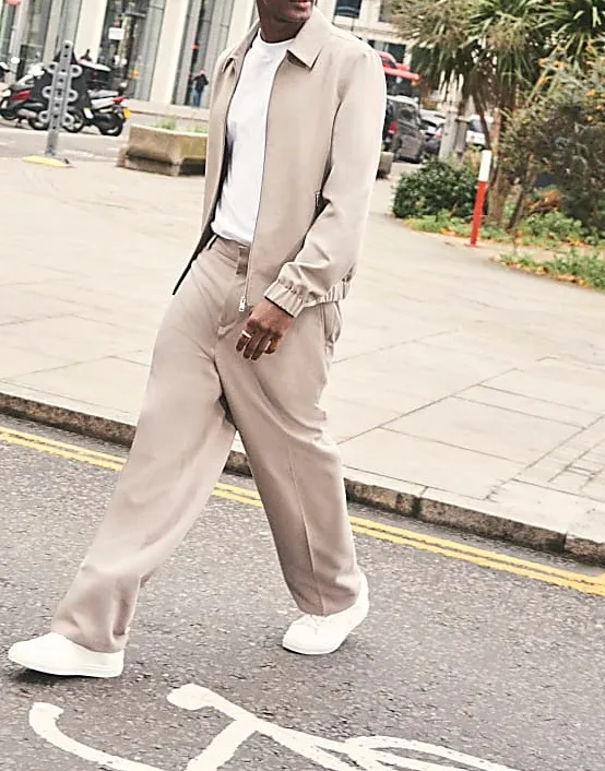 Light Beige Loose Fit Casual Trousers