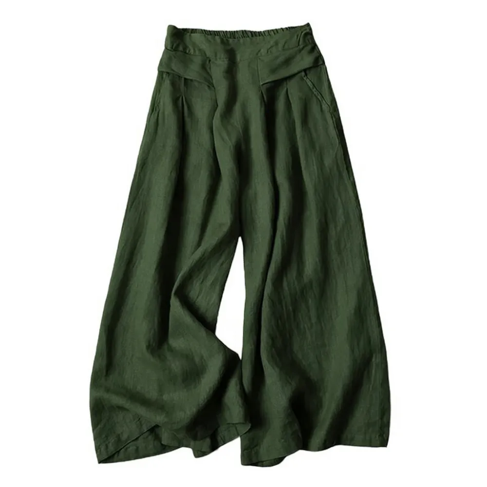 Women's Cotton and Linen Seven-Point Wide-Leg Pants