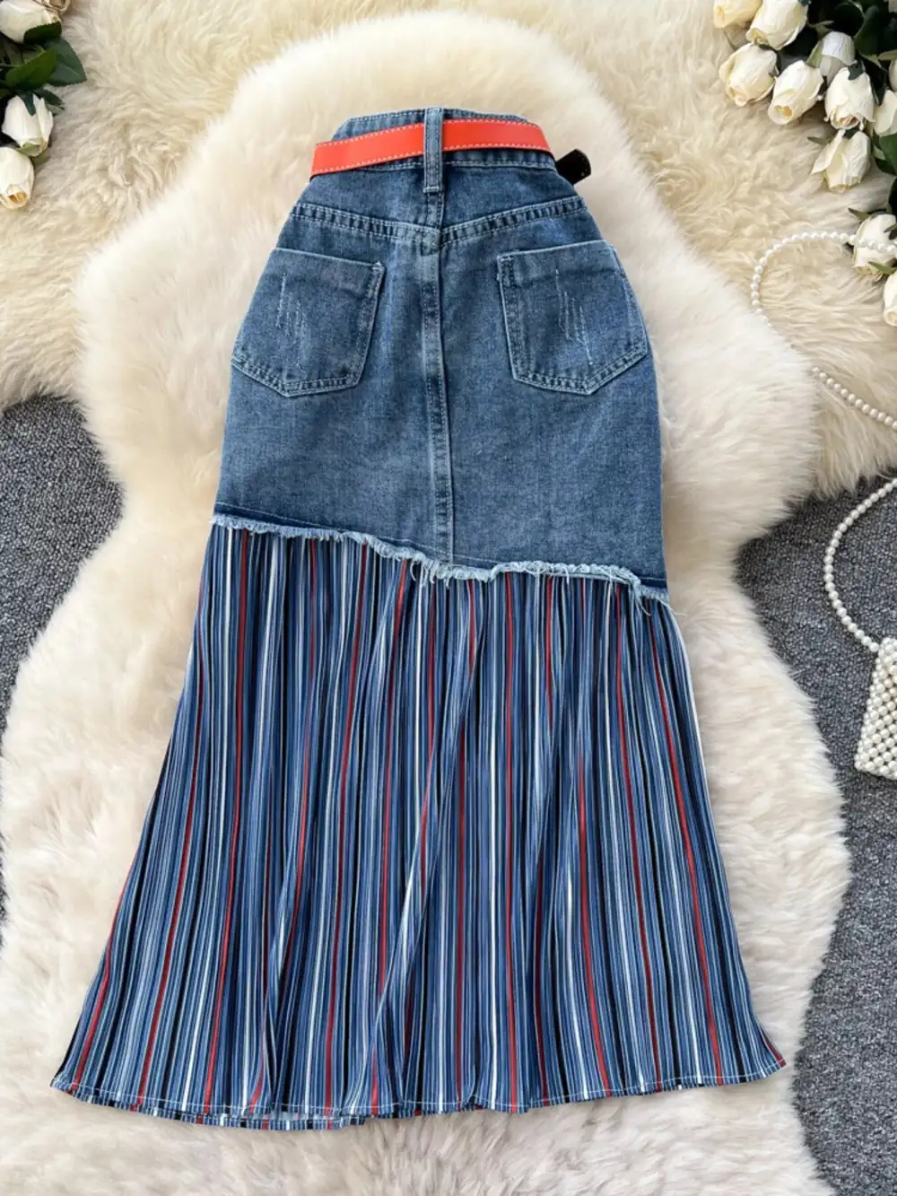 Full Size Patchwork Denim Skirt Plus Size