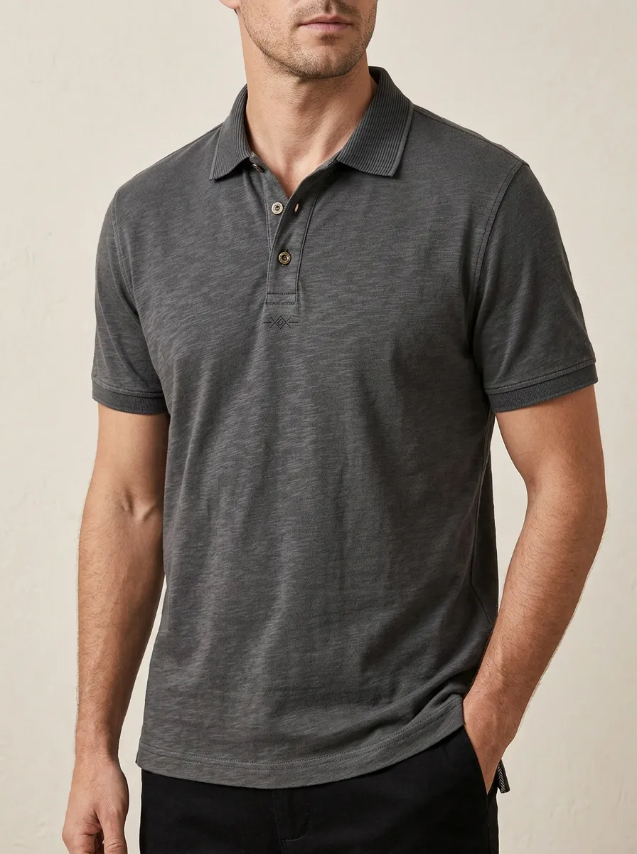 Men's Embroidered-Detail Geometric-Detail Polo Shirt
