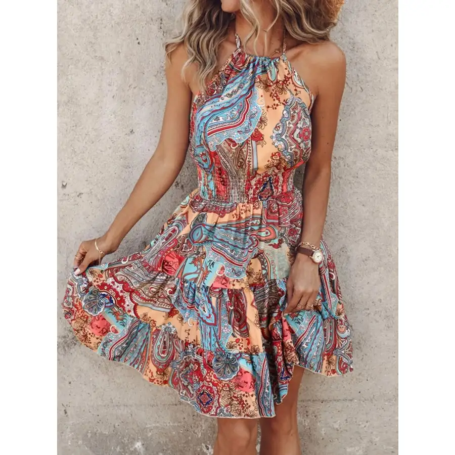 Paisley Print Halter Neck Mini Dress
