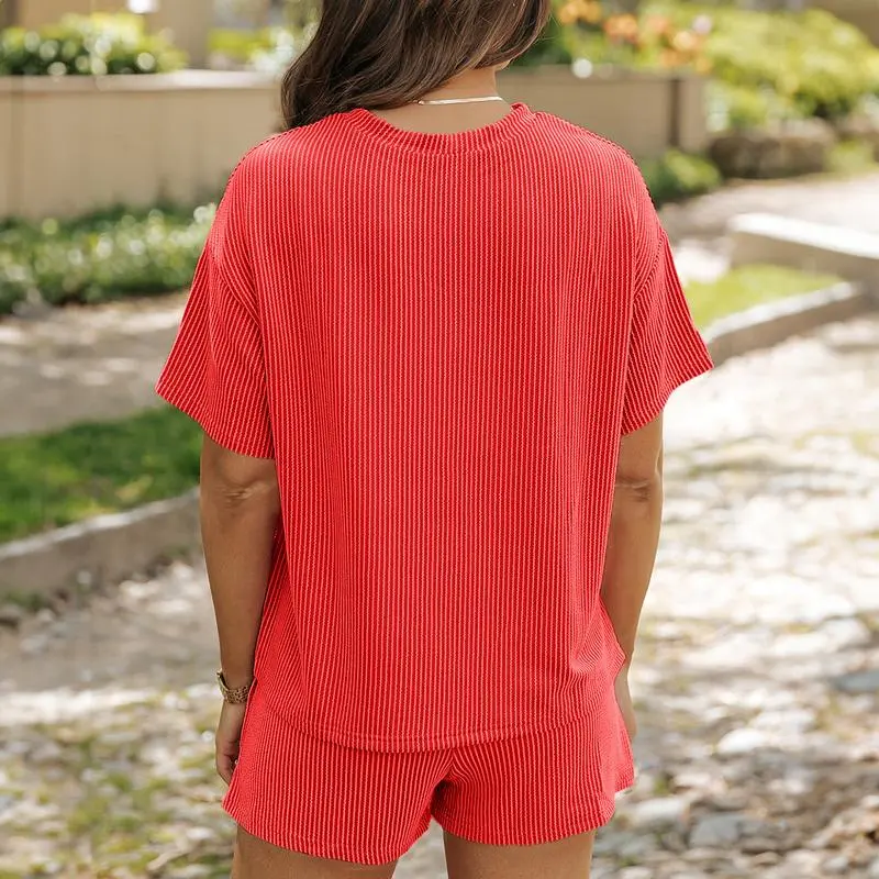 🔥Women's Summer Short-Sleeved Twisted Shirt And Shorts Set-🔥8-Sets- All Colors Included