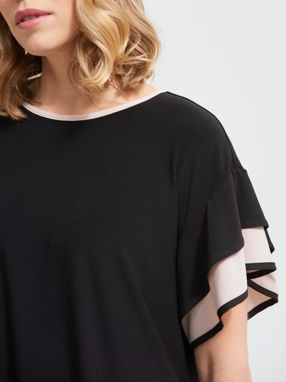 Black and Sand Ruffled Short - Sleeve Top