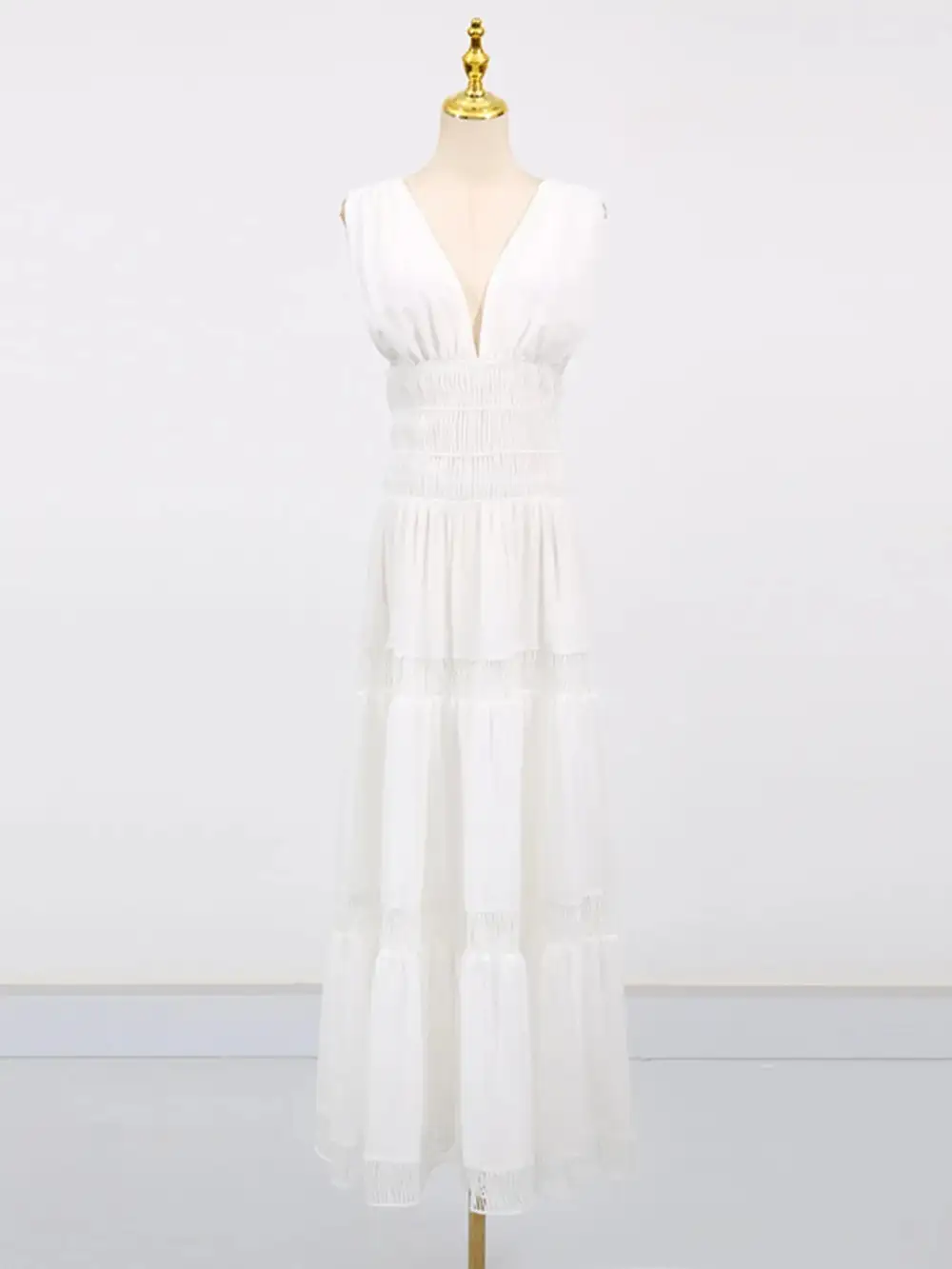 V Neck Tiered Sleeveless Maxi Dress