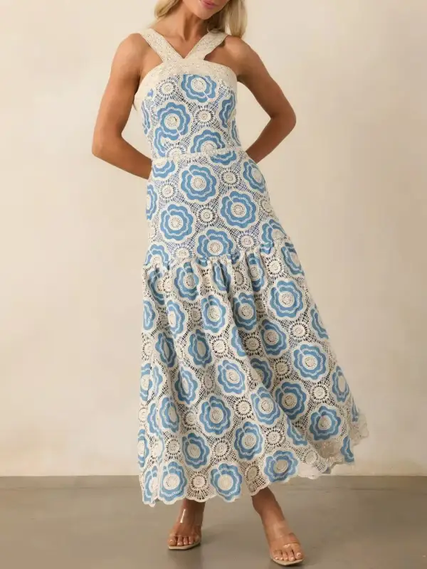 Lace Tiered Sleeveless Midi Dress